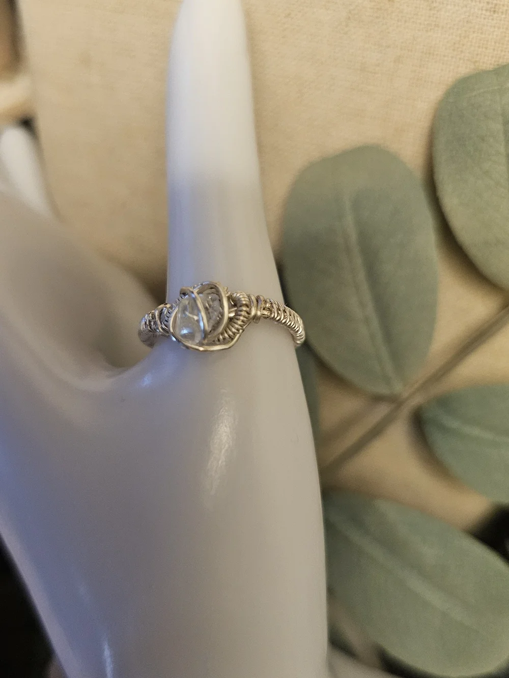 Delicate Silver Wire-Wrapped  Clear Quartz Sz 8 Ring
